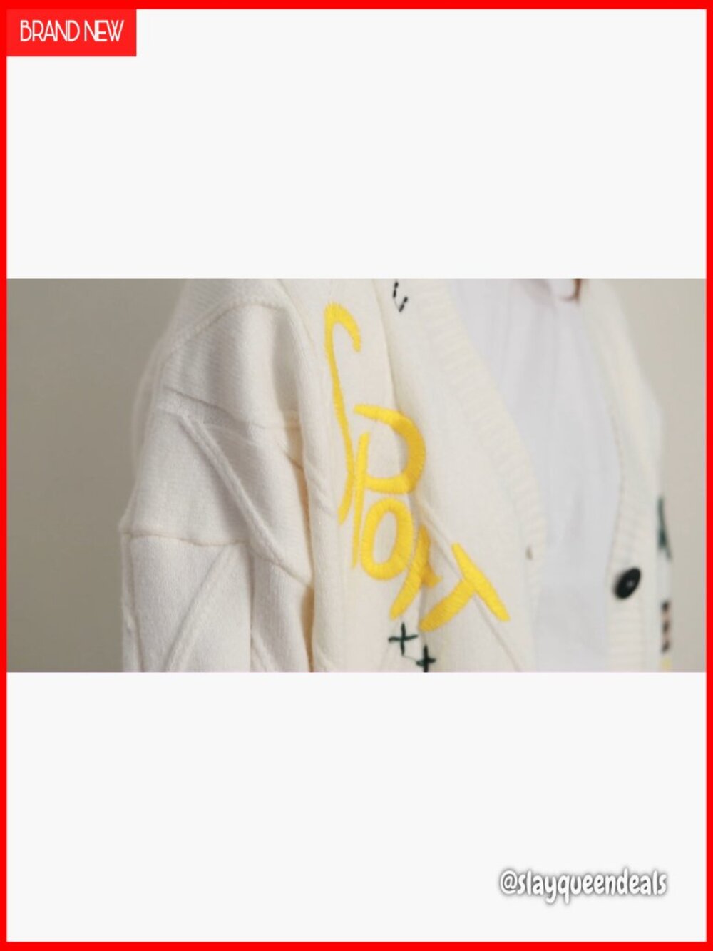 Cable Knit Open Front Cardigan with Embroidery V-Neck Button Down - Picture 7 of 7